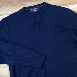 Banana Republic Sweater Men XL Merino Wool V-Neck Navy Blue Classic Quiet Luxury
